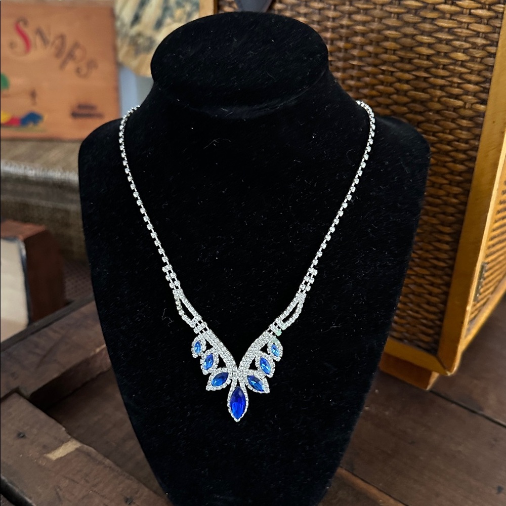 Fancy Silver & Blue Sapphire Style Stone Pendant